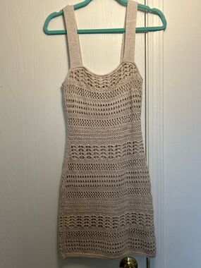 Abercrombie Sleeveless Crochet Knit Tank Dress in Beige